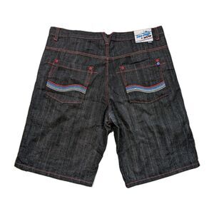 Five Jungle Jean Shorts Size 46 Black Denim Y2K Baggy Fit Embroidered Pockets